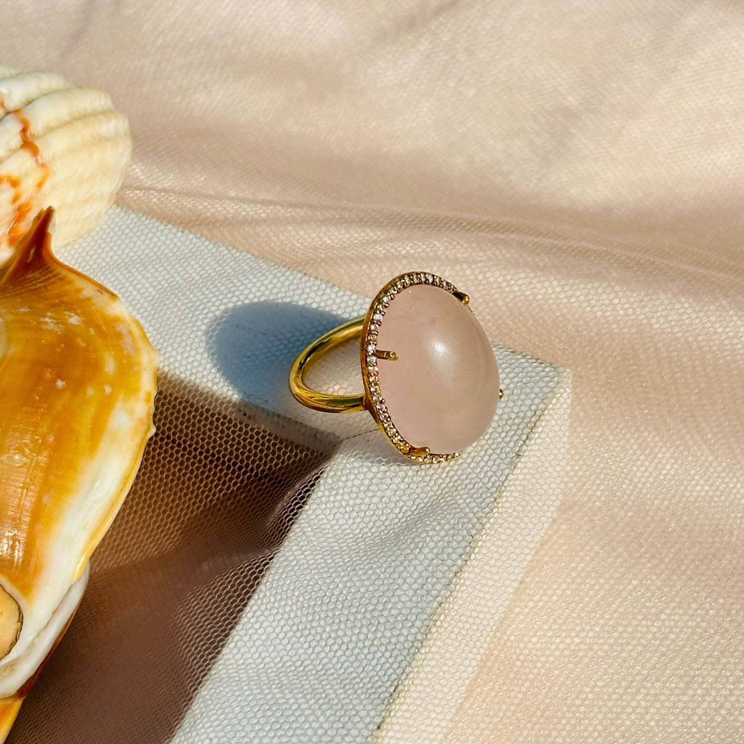 gemstone Rose Quartz 18K Gold Plated Silver 925 Ring