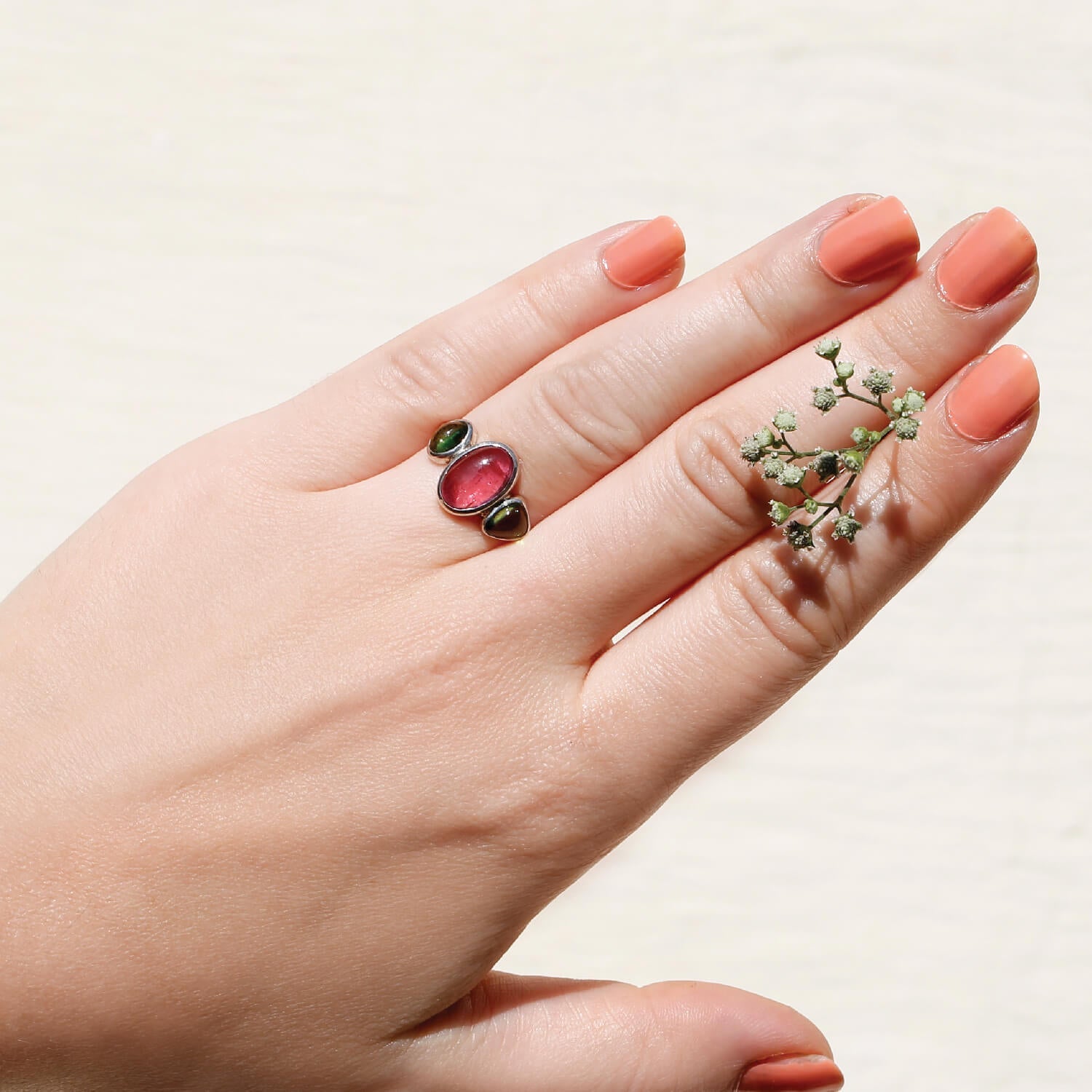 Natural tourmaline sterling silver ring for women