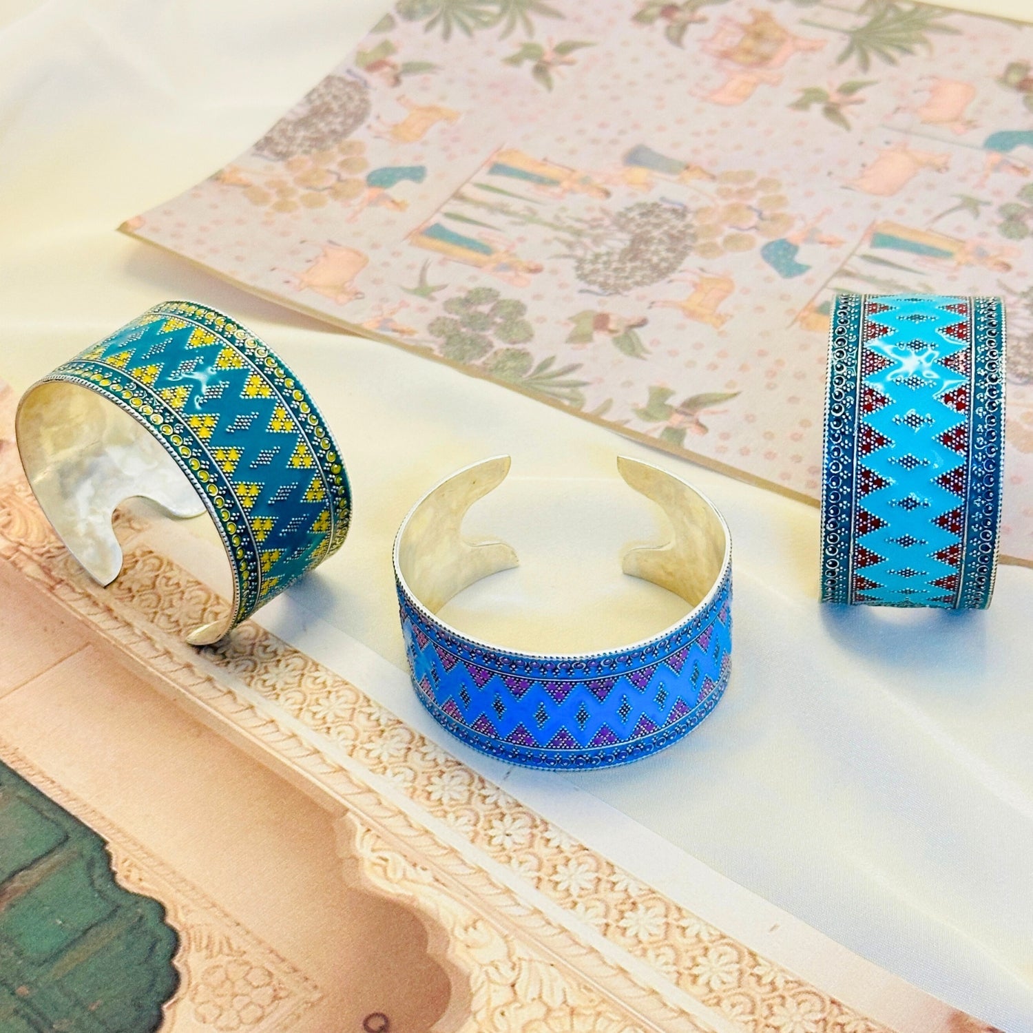 Festive Enamel Silver 925 Cuff Bangle