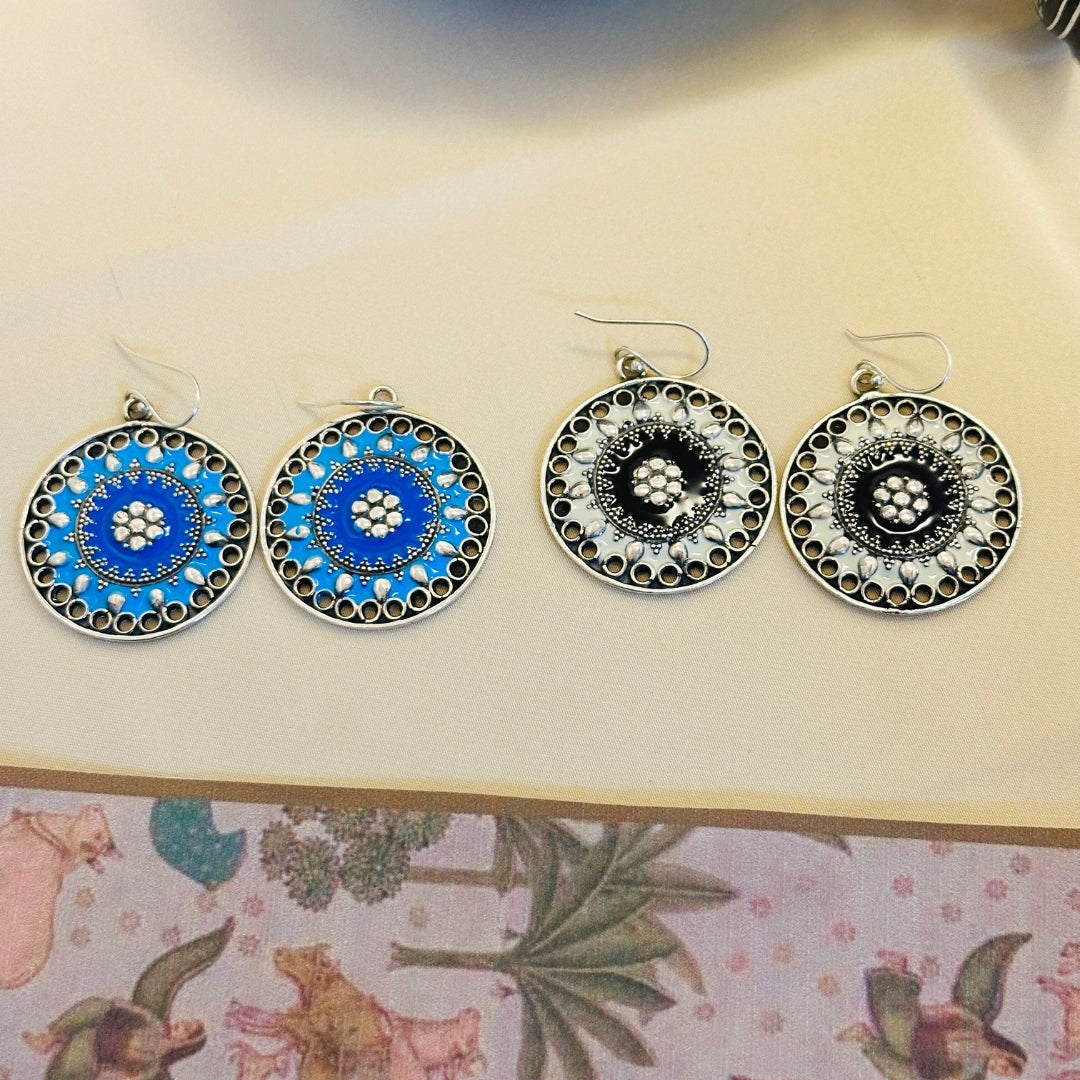 Round Blue Enamel Silver 925 Earrings