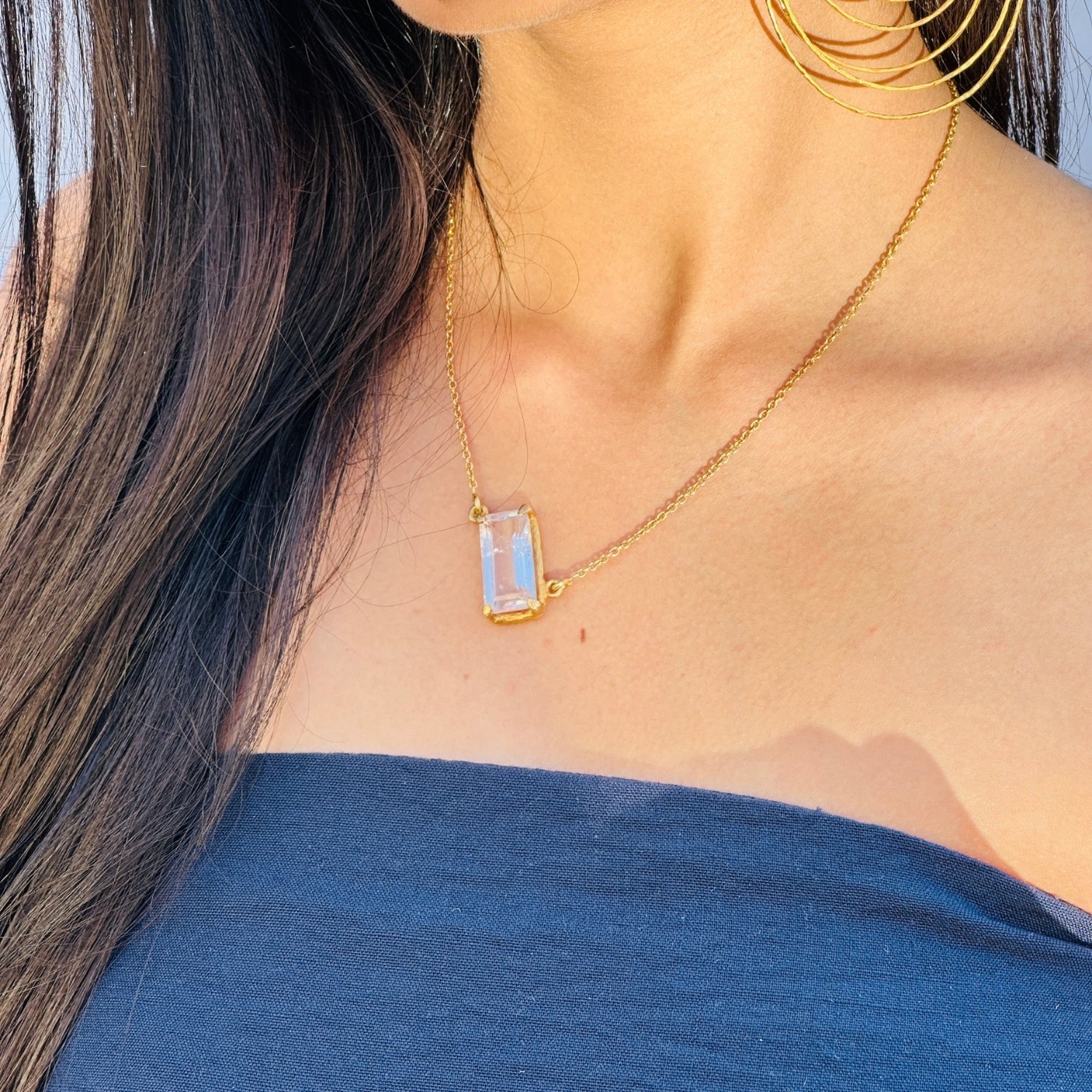 Gemstone Morganite 18K Gold Plated Silver 925 Necklace, pink coloured pendant style necklace