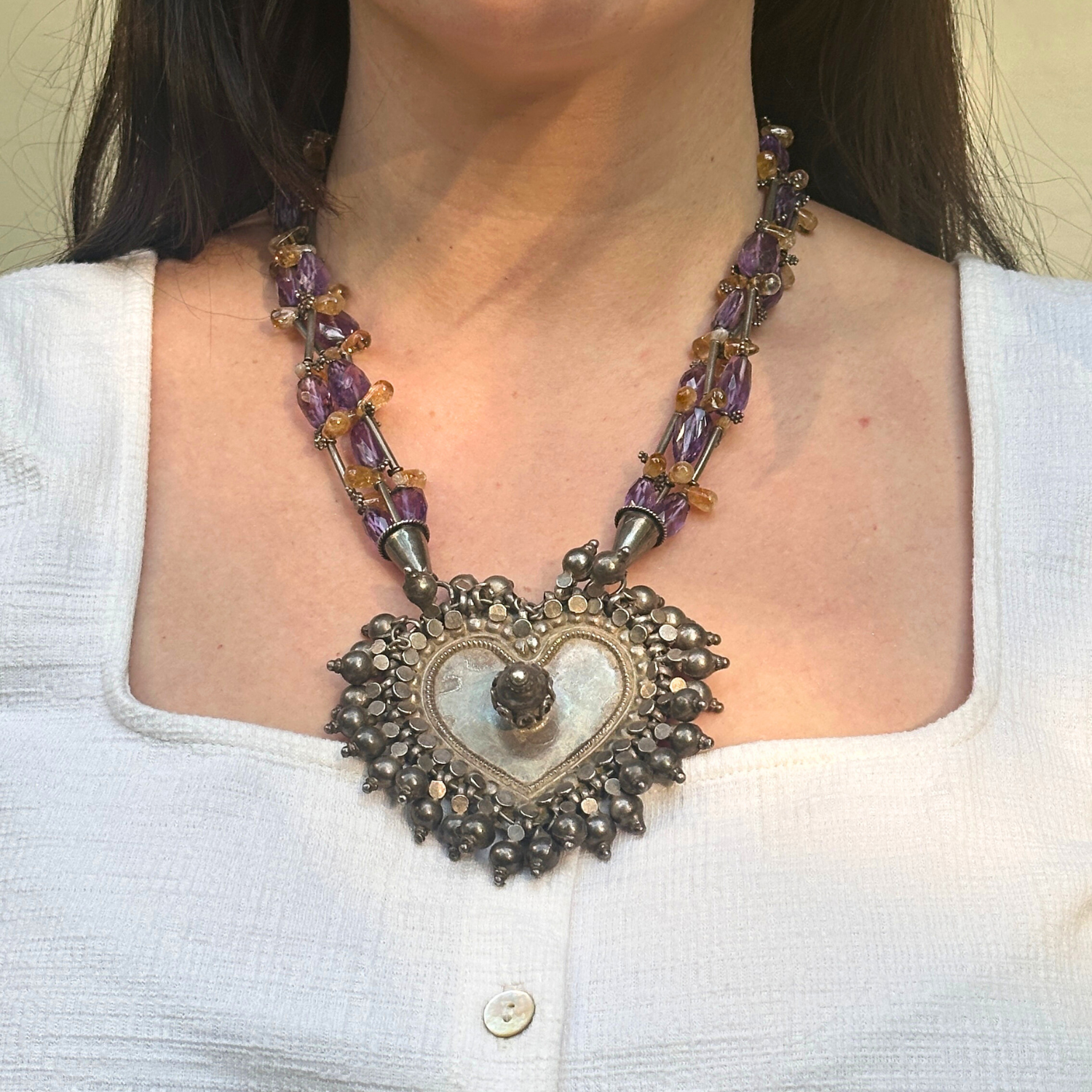 Amethyst Citrine Silver necklace, Silver 925 necklace, pendant necklace 