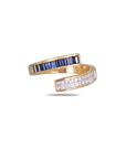 Yellow Gold Blue Sapphire & Princess Diamond Bypass Ring in 18K Gold
