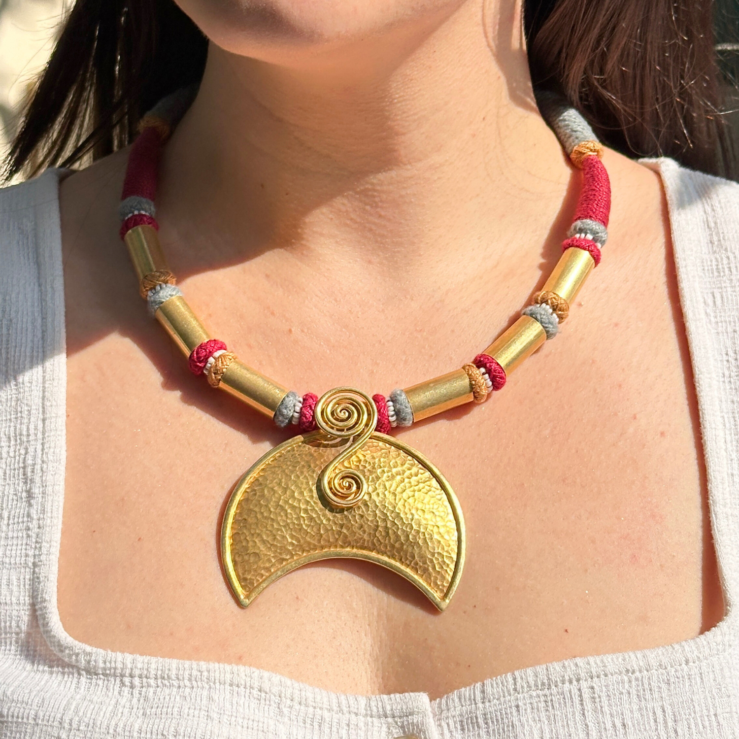 Gold plated boho pendant, Vermeil silver 925 necklace, Boho charm pendant necklace, Gold plated silver pendant