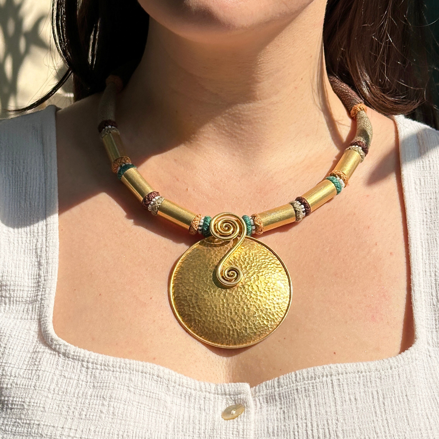 Gold plated boho pendant, Vermeil silver 925 necklace, Boho style pendant, Gold plated vermeil boho pendant necklace in silver 925