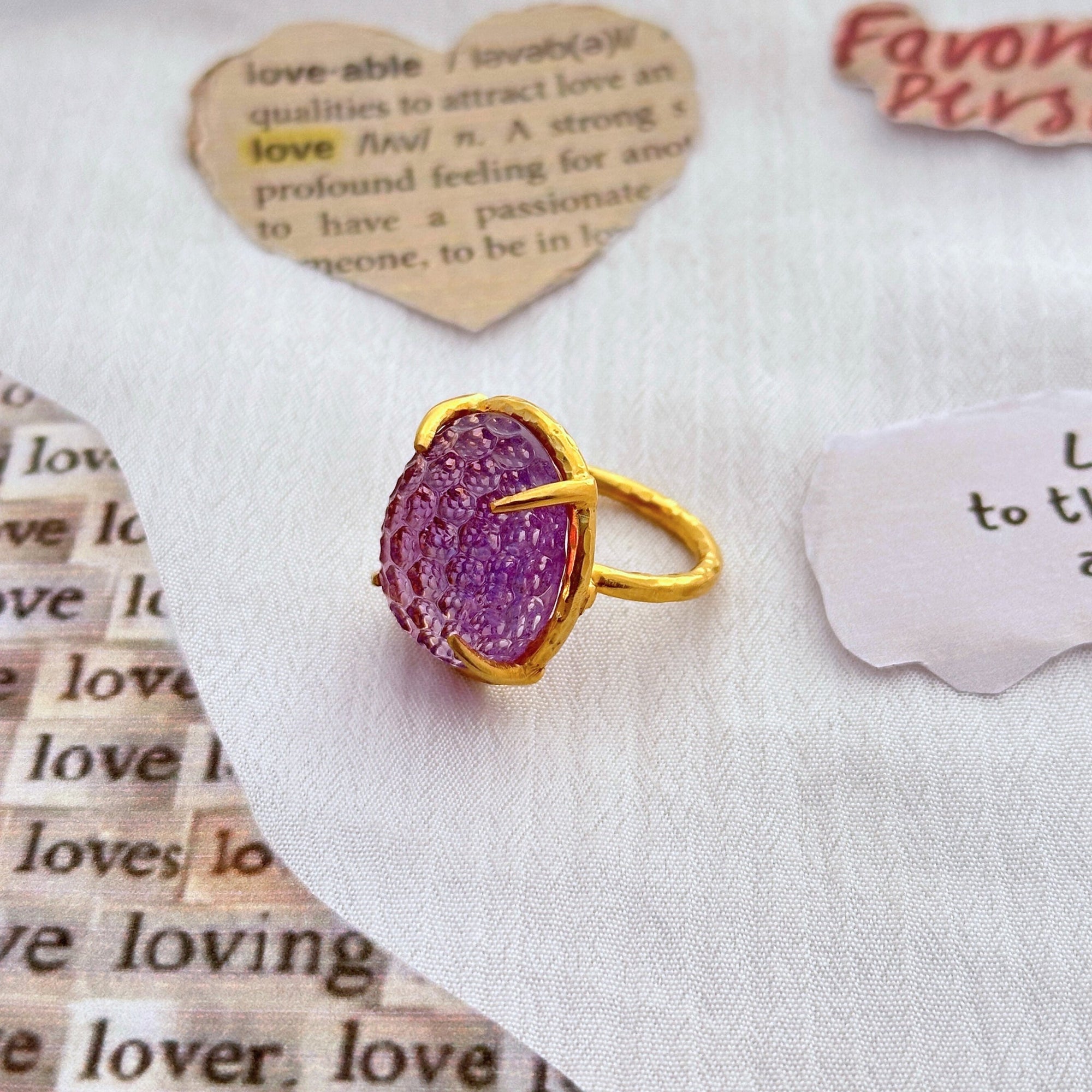 Amethyst Heart Shape Gold Plated Silver Ring Jewelry