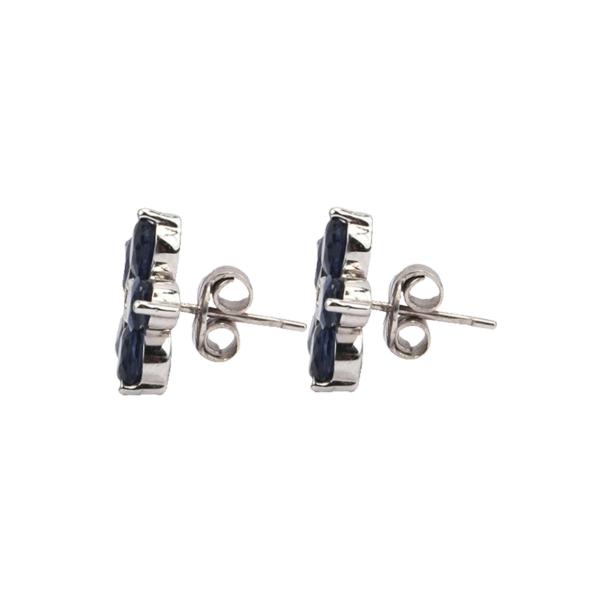 Oval cut blue sapphire flower set in sterling silver earrings