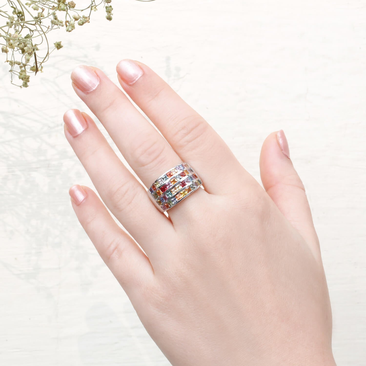 Colorful Gemstone Silver Ring with Multi-Color Stones