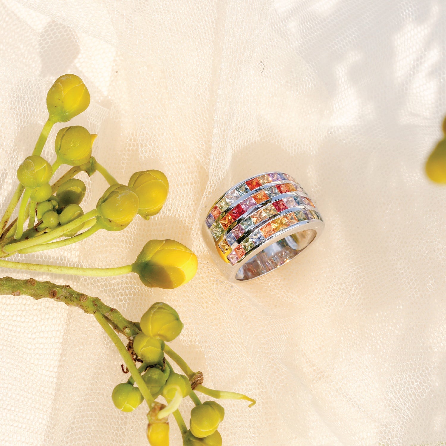 Rainbow Gemstone Fashion Ring Silver 925 Jewelry