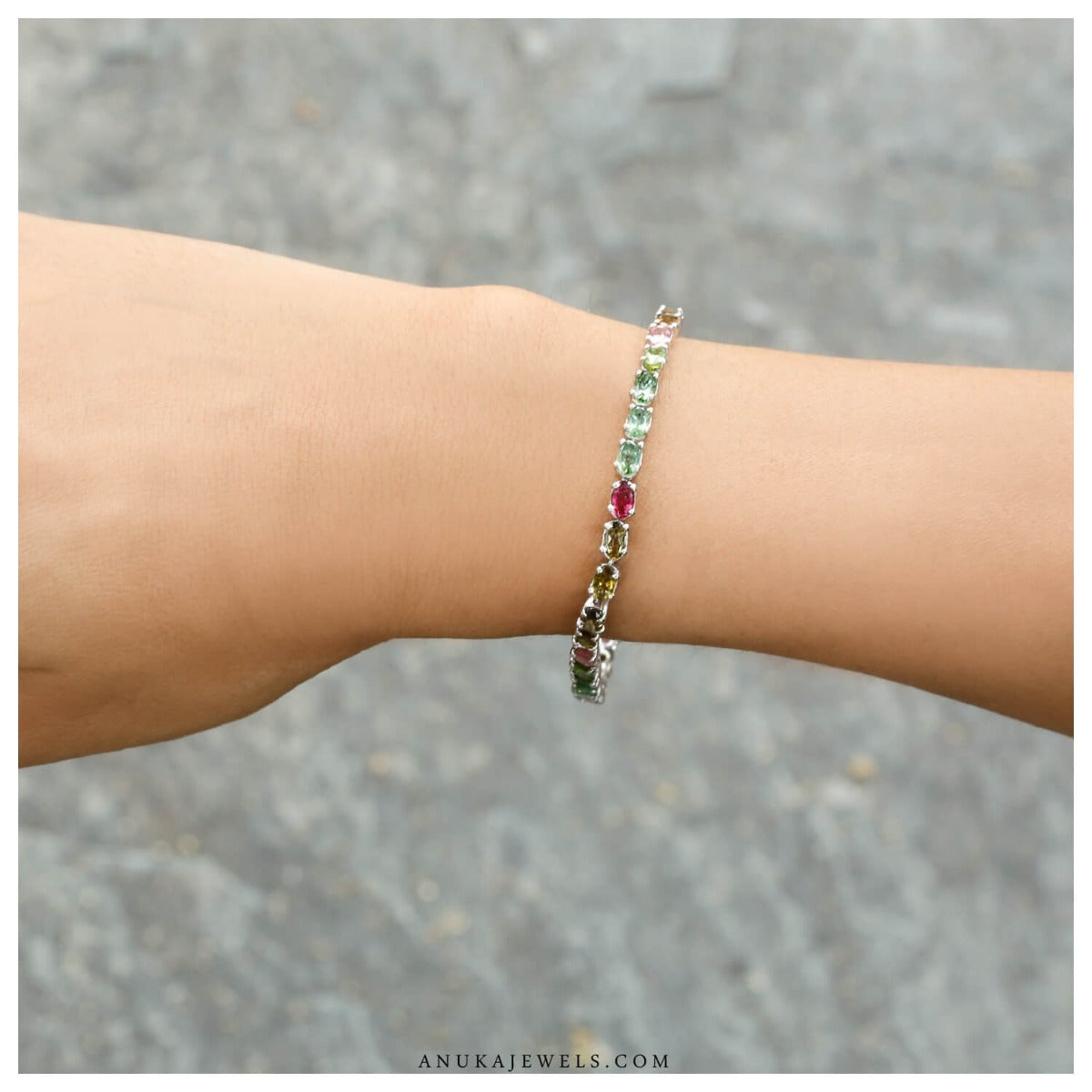 silver bracelet, sterling silver bracelet, tourmaline bracelet, buy tourmaline jewelry, multi color bracelet, fancy bracelet, gemstone bracelet