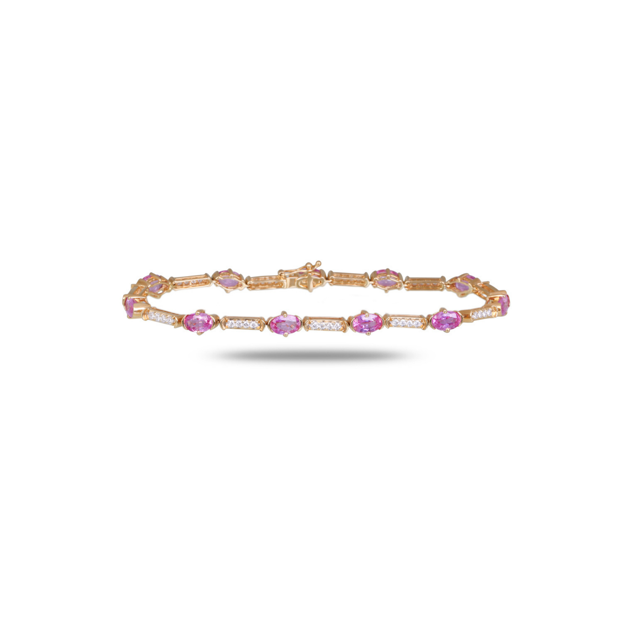 Rose gold tennis bracelet alternating oval pink sapphires