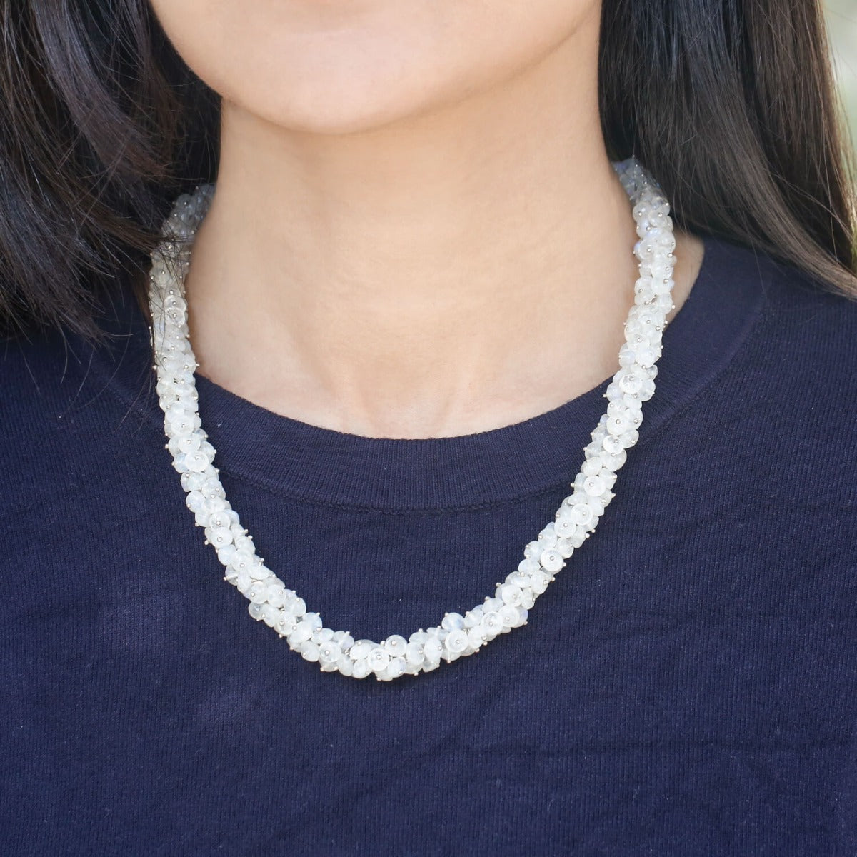 silver necklace, sterling silver necklace, moonstone necklace, silver moonstone necklace, white necklace, silver white necklace, white silver necklace, moonstone beads necklace, white beads necklace