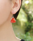 carnelian earrings, silver carnelian  orange earrings,  silver orange earrings, triangle earrings