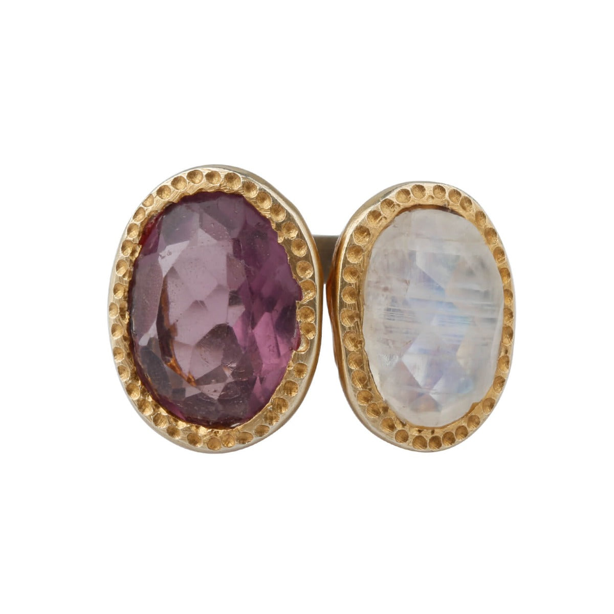 moonstone amethyst ring, Gold plated silver moonstone & amethyst ring for women