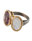Alluring Two Faced Stone Studded 18k Gold Plated Silver 925 Ring