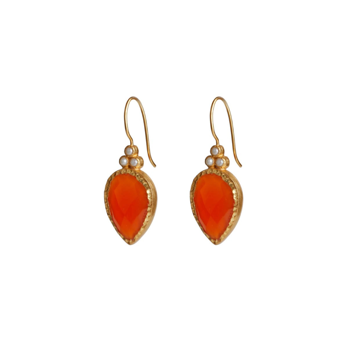gold plated silver carnelian & pearl earrings