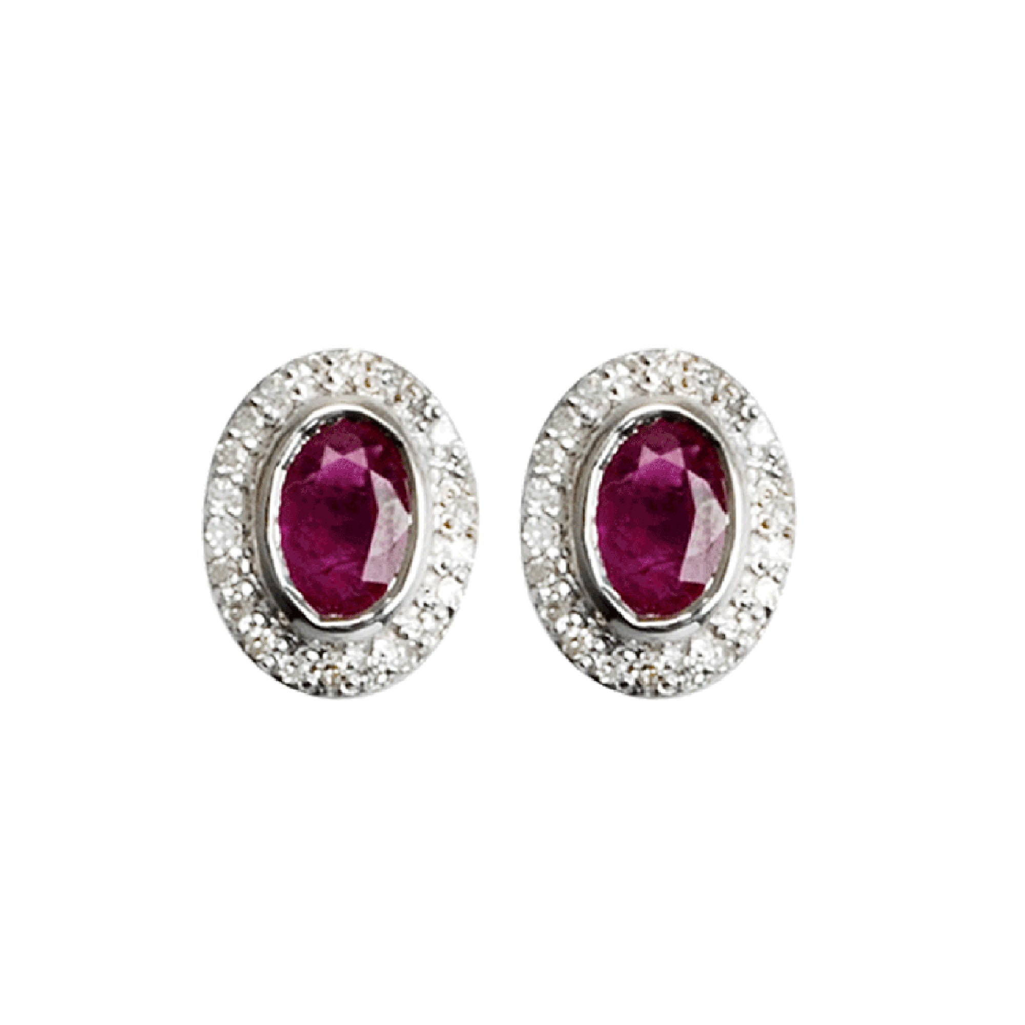 Silver Earrings with Oval Ruby and Diamond