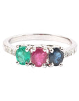 Multi Gemstone Silver Ring for Women | Emerald Ruby Sapphire Band