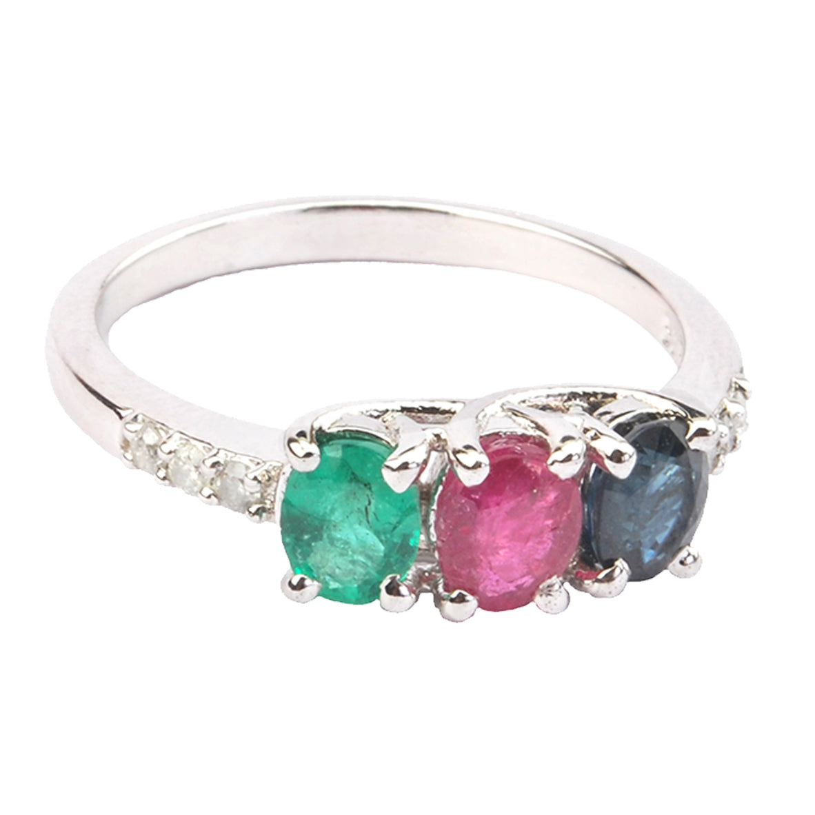 Sterling Silver Ring with Diamonds and Color Stones