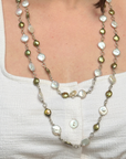 Saro Green & White Pearl Silver 925 Necklace