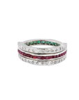 Stackable Silver 925 Ring with Ruby, Emerald, and Diamonds