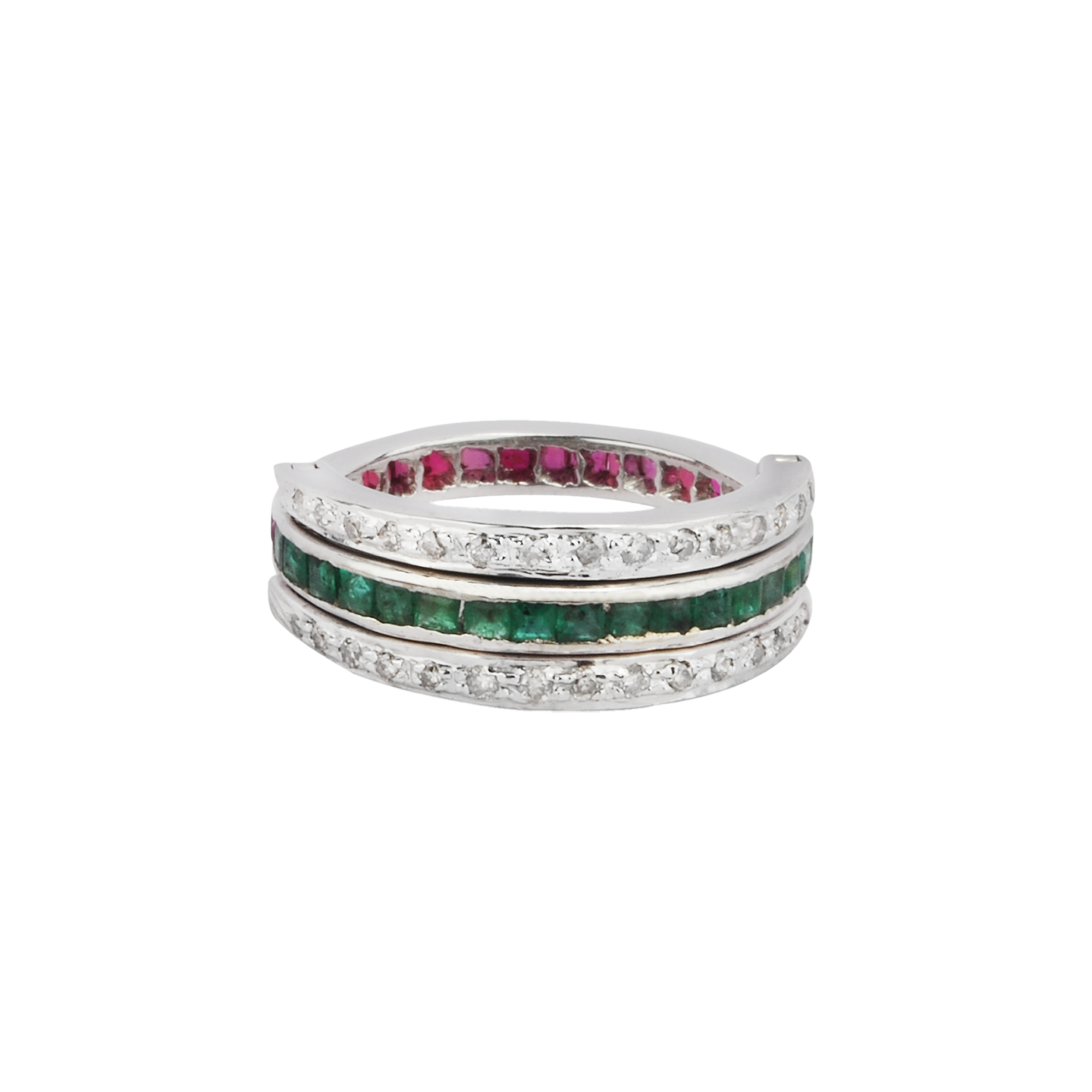 Multi Gemstone Silver Stacking Ring Ruby Emerald Diamond Jewelry