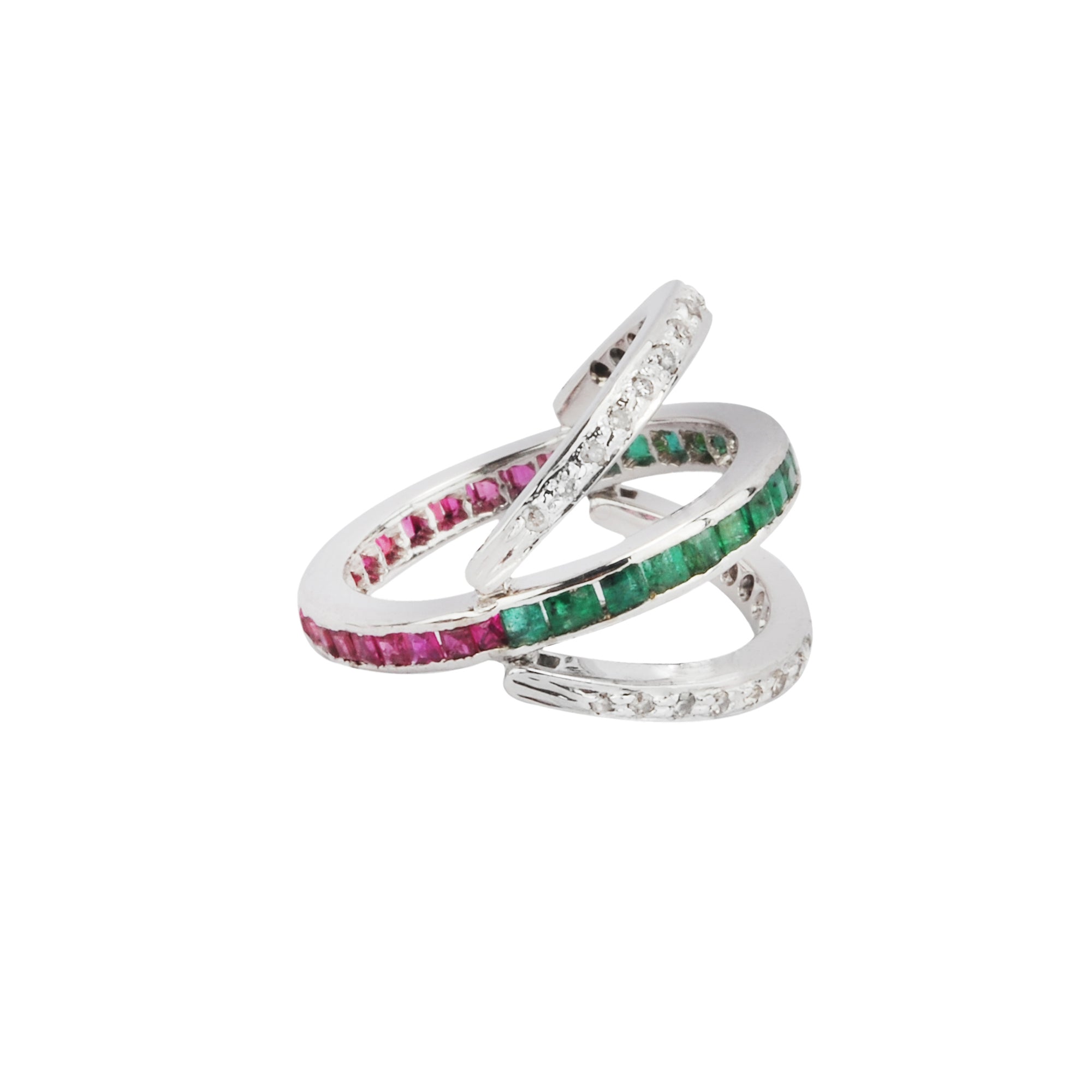 Ruby Emerald Diamond Silver Stacking Band for Women