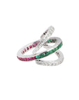 Ruby Emerald Diamond Silver Stacking Band for Women