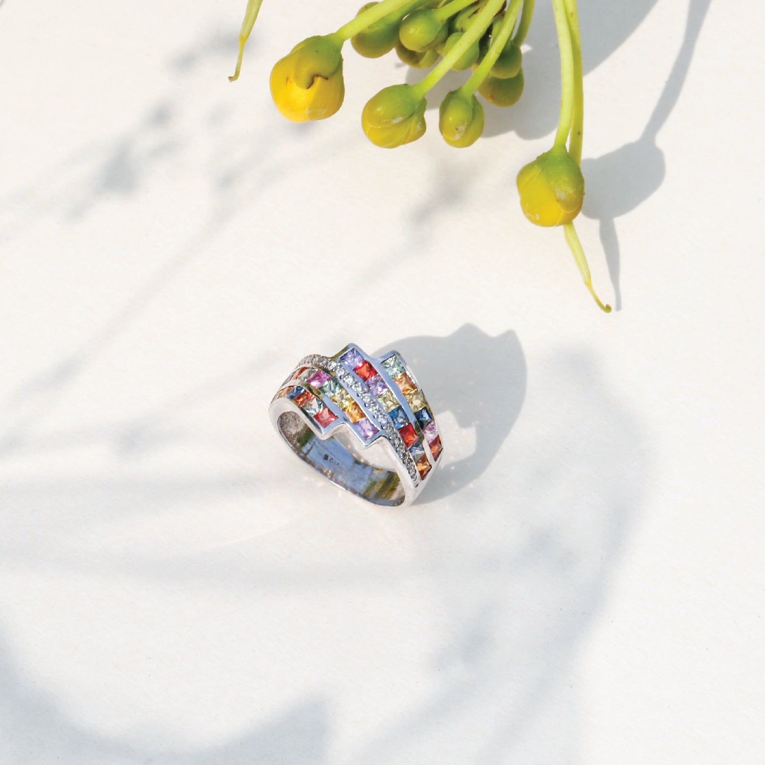 Colorful Gemstone Silver Ring with Multi-Color Stones