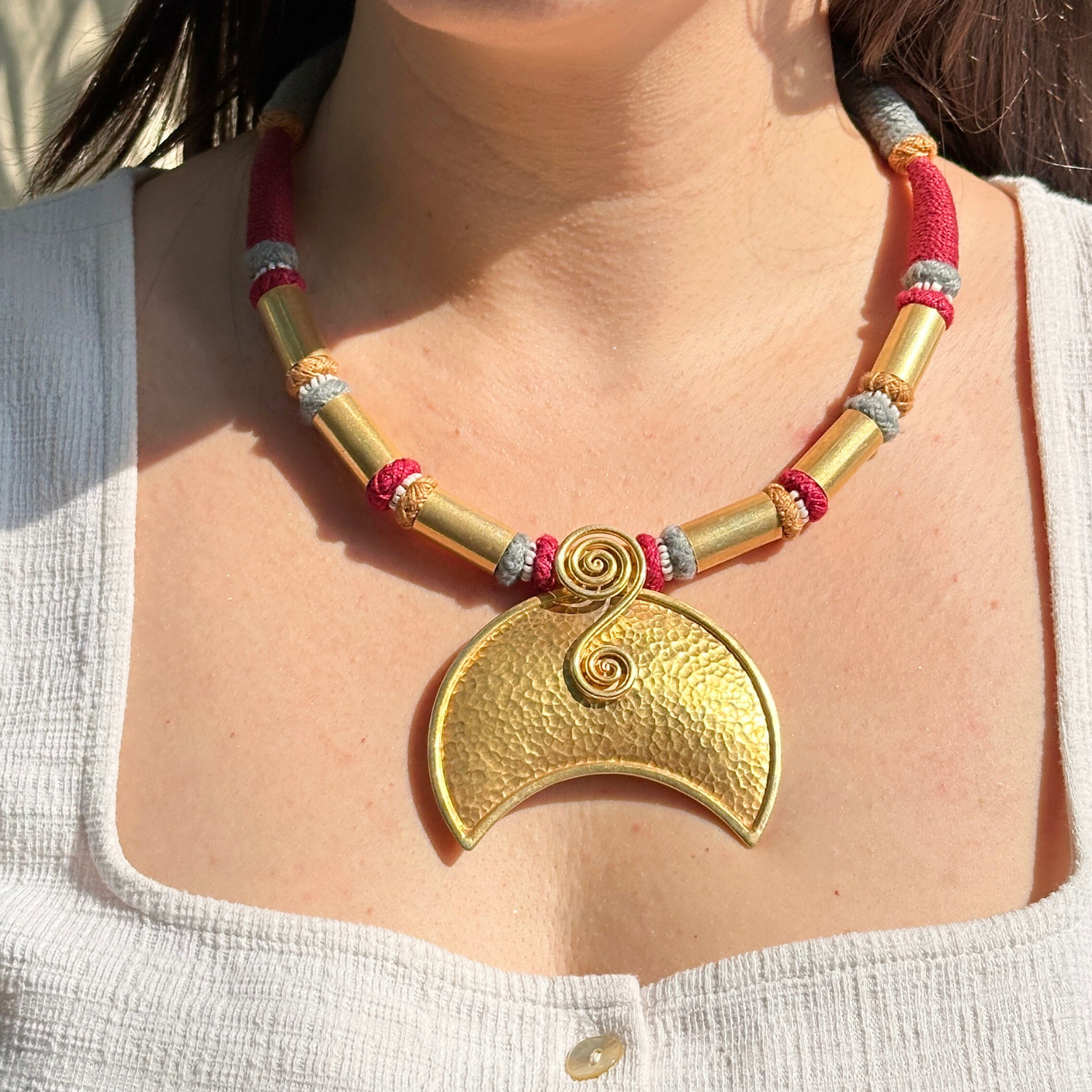 Gold plated boho pendant, Vermeil silver 925 necklace, Boho charm pendant necklace, Gold plated silver pendant